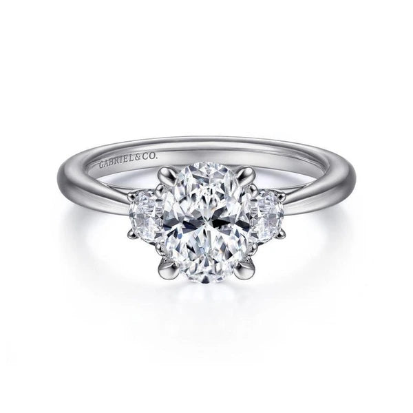 14K White Gold Oval Three Stone Diamond Engagement Ring