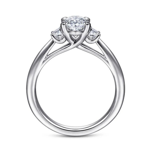 14K White Gold Oval Three Stone Diamond Engagement Ring