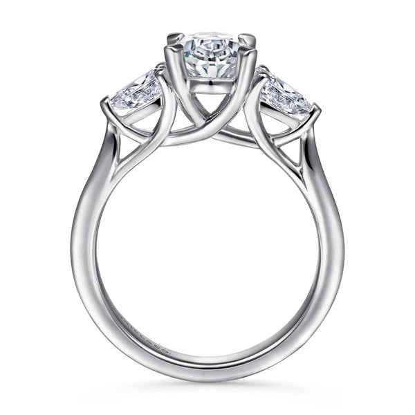 14K White Gold Oval Three Stone Diamond Engagement Ring
