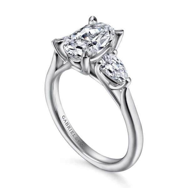 14K White Gold Oval Three Stone Diamond Engagement Ring