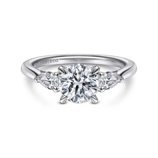 14K White Gold Round 3 Stone Diamond Engagement Ring