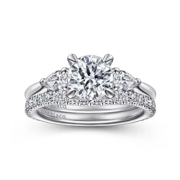 14K White Gold Round 3 Stone Diamond Engagement Ring