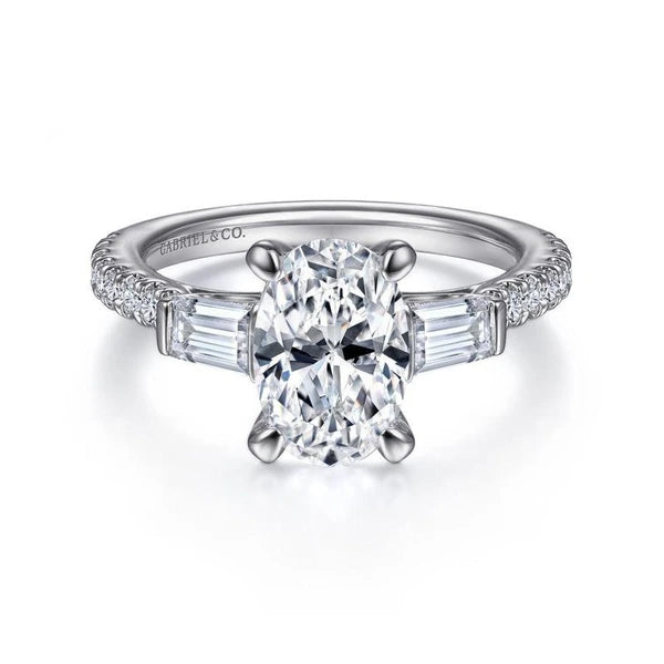 14K White Gold Oval Three Stone Diamond Engagement Ring