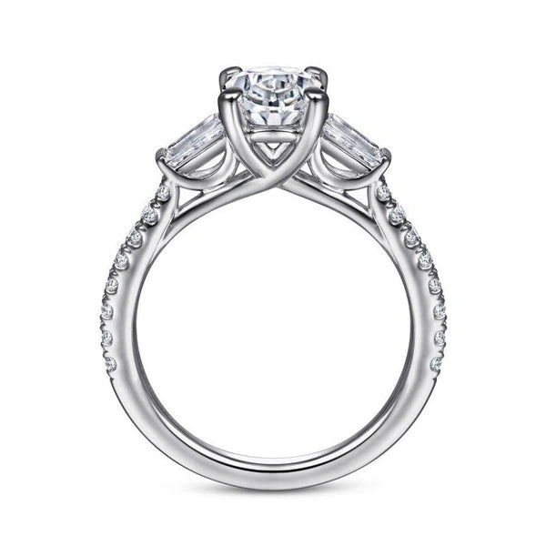 14K White Gold Oval Three Stone Diamond Engagement Ring