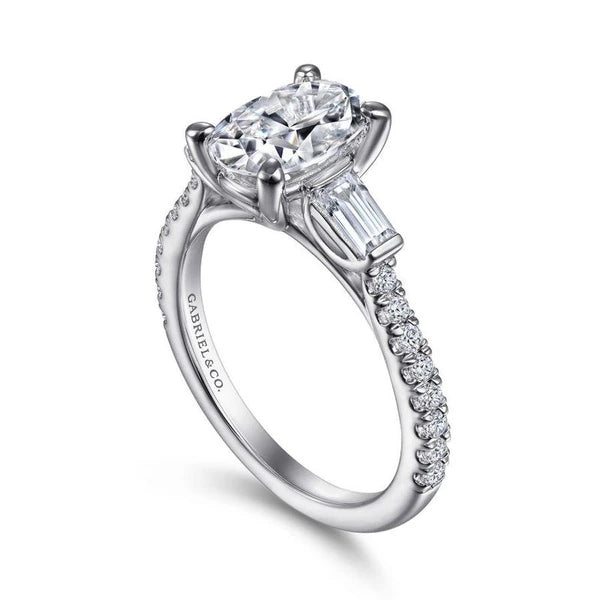 14K White Gold Oval Three Stone Diamond Engagement Ring