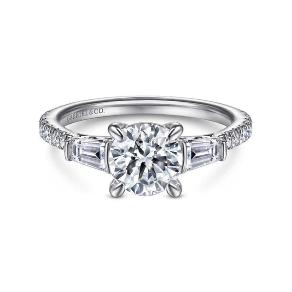 14K White Gold Round 3 Stone Diamond Engagement Ring