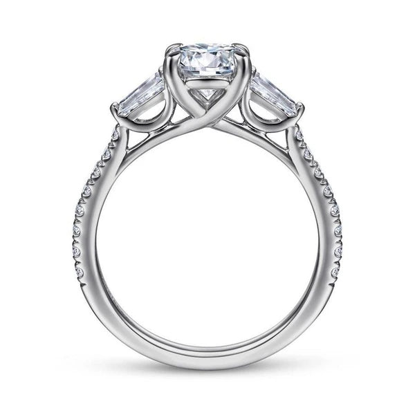 14K White Gold Round 3 Stone Diamond Engagement Ring