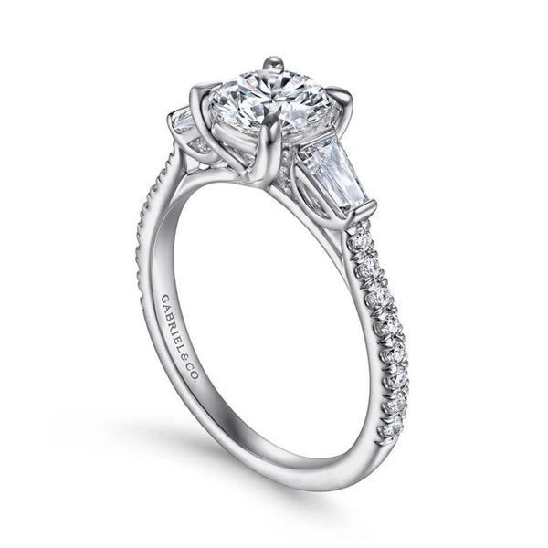14K White Gold Round 3 Stone Diamond Engagement Ring
