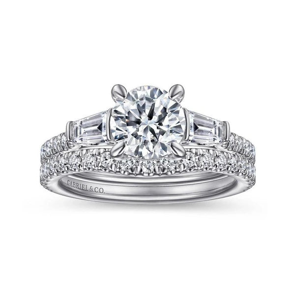 14K White Gold Round 3 Stone Diamond Engagement Ring