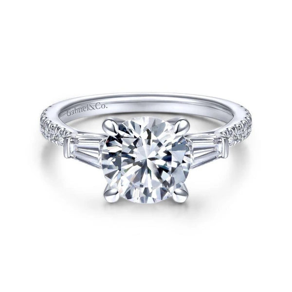 14K White Gold Round 3 Stone Diamond Engagement Ring
