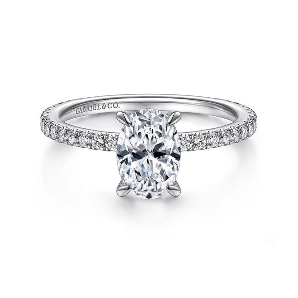 14K White Gold Oval Diamond Engagement Ring
