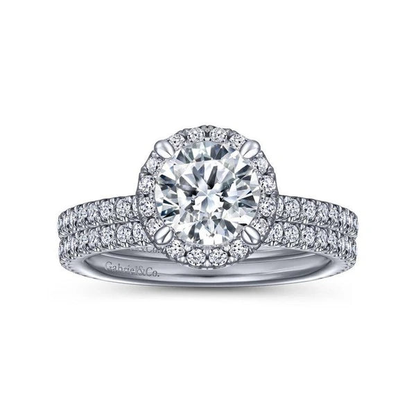 14K White Gold Round Halo Diamond Engagement Ring