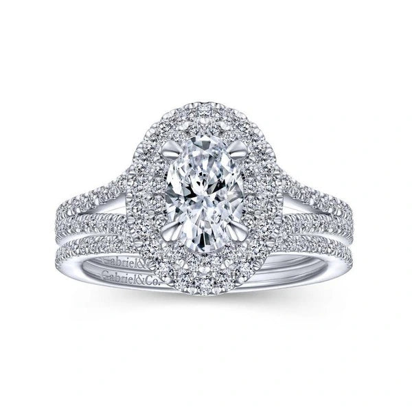 14K White Gold Oval Diamond Engagement Ring