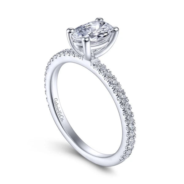 14K White Gold Oval Diamond Engagement Ring