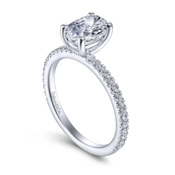 14K White Gold Oval Diamond Engagement Ring