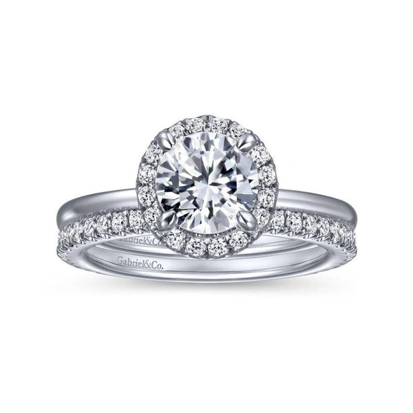 14K White Gold Round Halo Diamond Engagement Ring