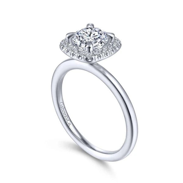 14K White Gold Round Halo Diamond Engagement Ring