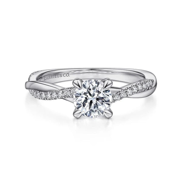 14K White Gold Round Twisted Diamond Engagement Ring