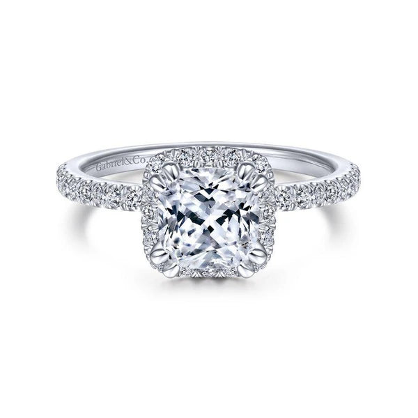 14K White Gold Cushion Halo Diamond Engagement Ring