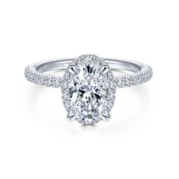 14K White Gold Oval Halo Diamond Engagement Ring