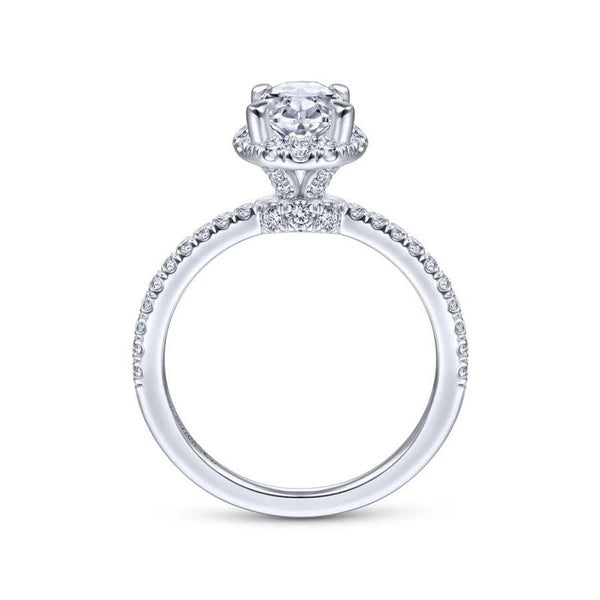 14K White Gold Oval Halo Diamond Engagement Ring
