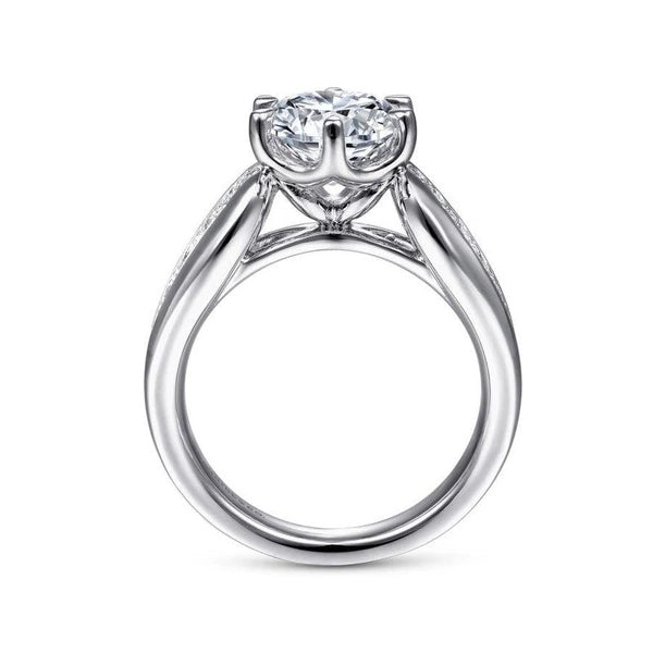 14K White Gold Wide Band Round Diamond Engagement Ring
