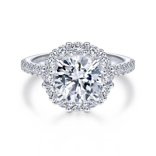 14K White Gold Round Halo Diamond Engagement Ring