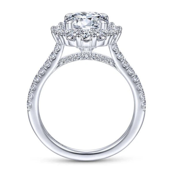 14K White Gold Round Halo Diamond Engagement Ring