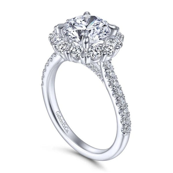 14K White Gold Round Halo Diamond Engagement Ring