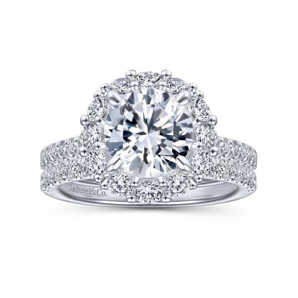 14K White Gold Round Halo Diamond Engagement Ring