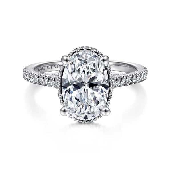 14K White Gold Hidden Halo Oval Diamond Engagement Ring