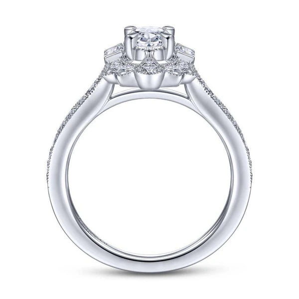 Art Deco 14K White Gold Oval Halo Diamond Engagement Ring