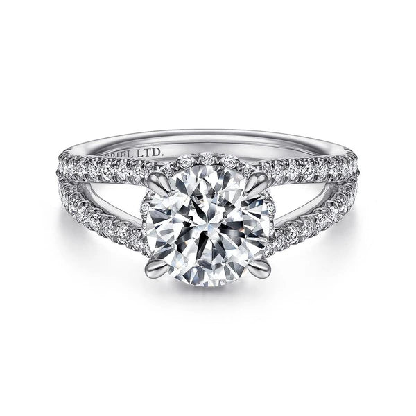18K White Gold Round Split Shank Diamond Engagement Ring