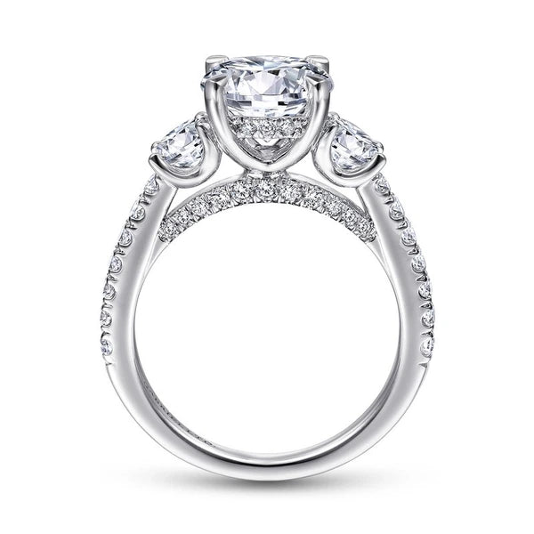 18K White Gold Round 3 Stone Diamond Engagement Ring
