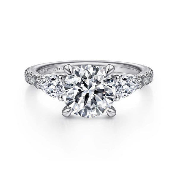 18K White Gold Round 3 Stone Diamond Engagement Ring