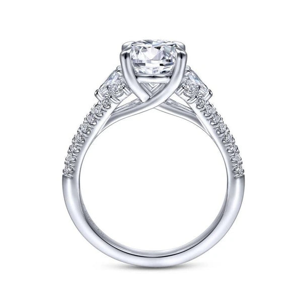 14K White Gold Oval Three Stone Diamond Engagement Ring