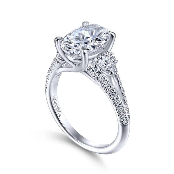 14K White Gold Oval Three Stone Diamond Engagement Ring
