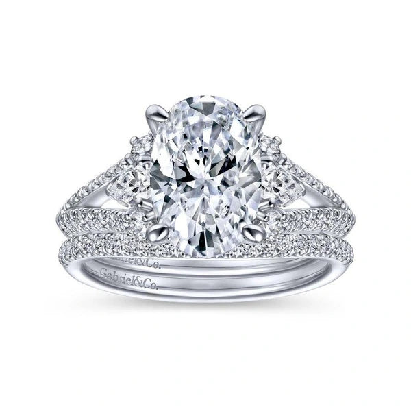 14K White Gold Oval Three Stone Diamond Engagement Ring