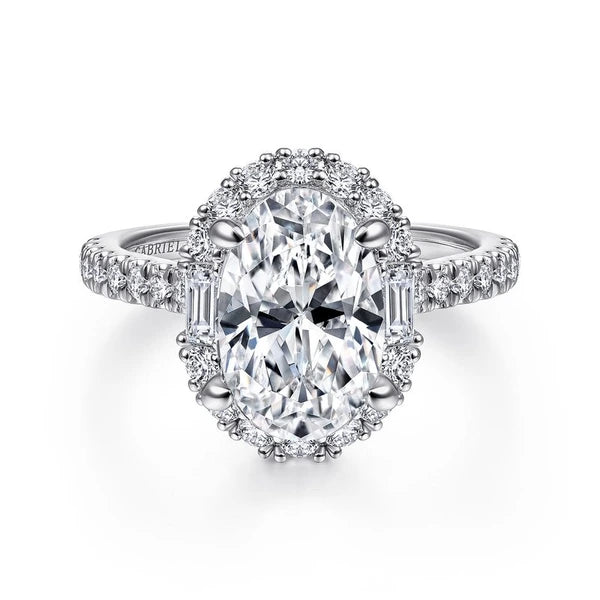 14K White Gold Oval Halo Diamond Engagement Ring