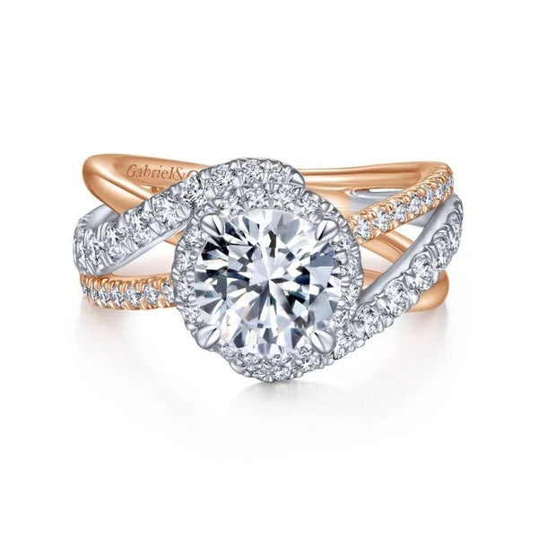 14K White-Rose Gold Round Halo Diamond Engagement Ring