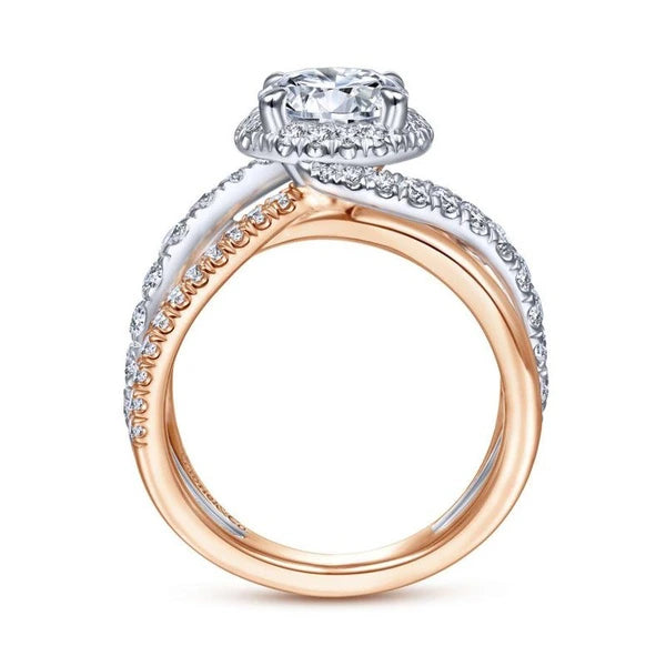 14K White-Rose Gold Round Halo Diamond Engagement Ring
