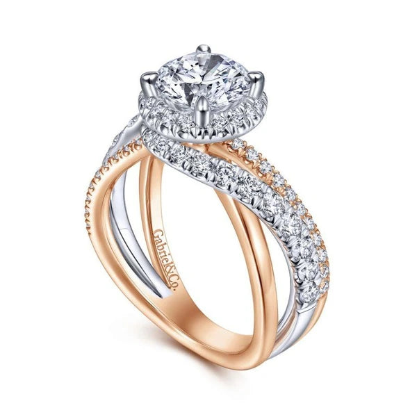 14K White-Rose Gold Round Halo Diamond Engagement Ring