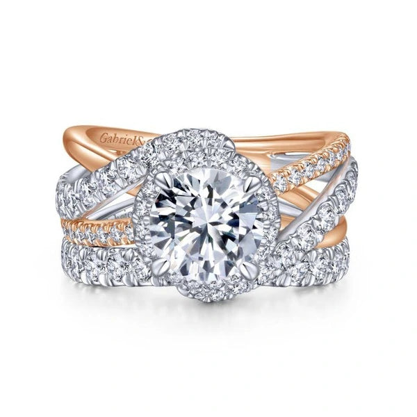 14K White-Rose Gold Round Halo Diamond Engagement Ring