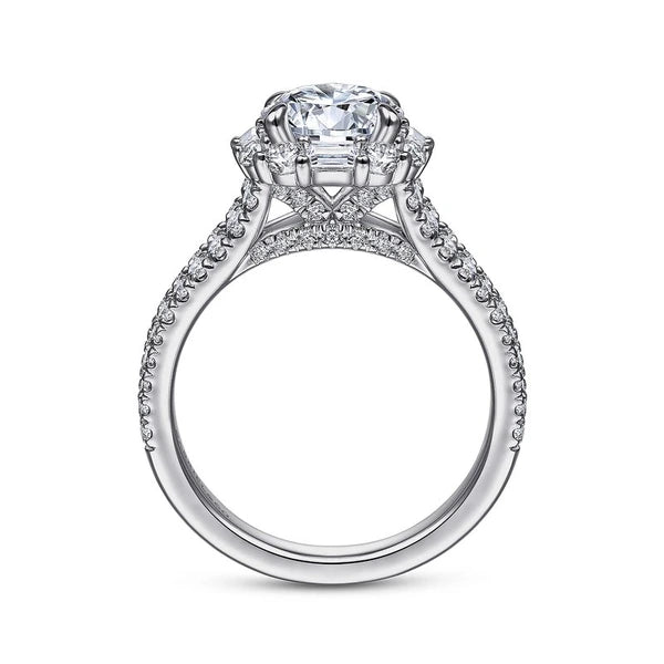 14K White Gold Cushion Halo Round Diamond Engagement Ring