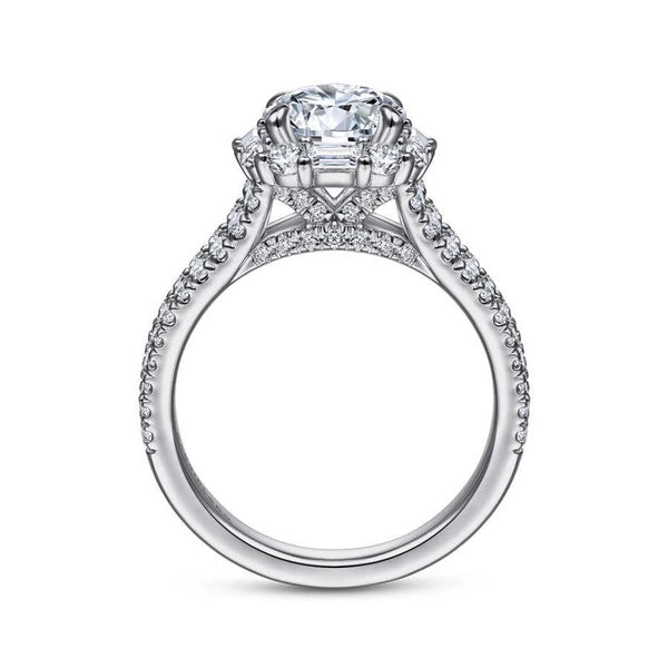 14K White Gold Cushion Halo Round Diamond Engagement Ring