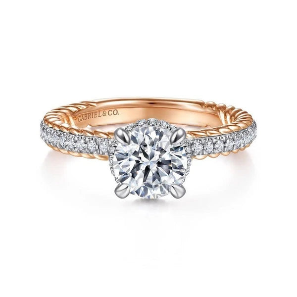 14K White-Rose Gold Round Diamond Engagement Ring