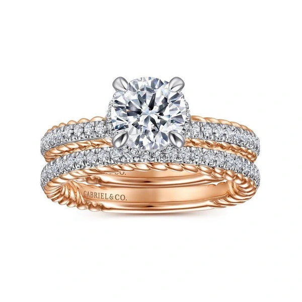 14K White-Rose Gold Round Diamond Engagement Ring