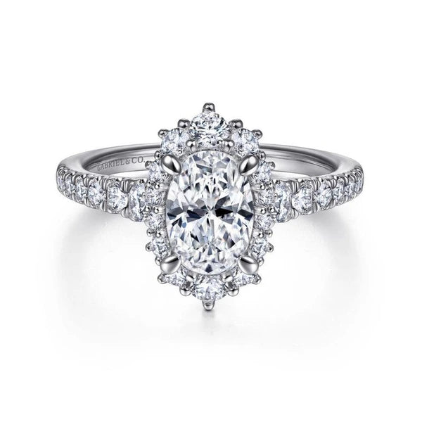 14K White Gold Oval Halo Diamond Engagement Ring