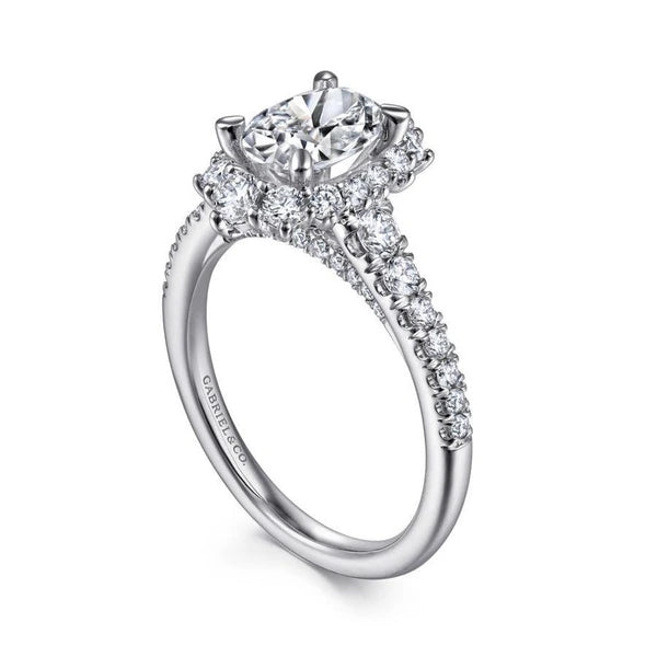 14K White Gold Oval Halo Diamond Engagement Ring