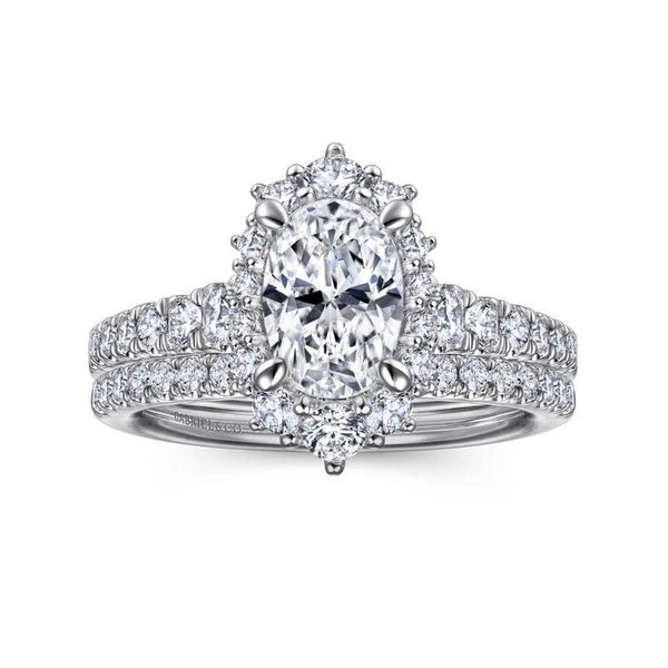 14K White Gold Oval Halo Diamond Engagement Ring